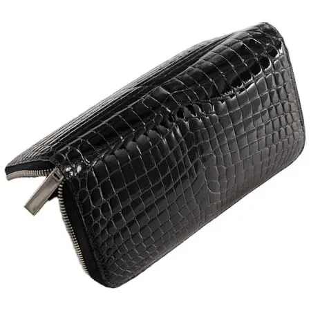 HALEINE(アレンヌ) クロコダイル 日本製 メンズ 長財布 ラウンドファスナー シャイニング マット 加工