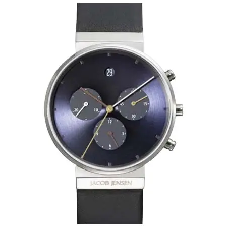 JACOB JENSEN(ヤコブイェンセン) メンズ　605　クロノグラフ　ブルー×ブラックラバーベル