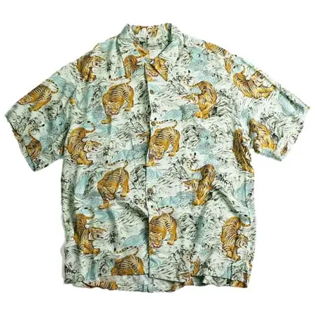 KAMEHAMEHA(カメハメハ) レーヨン アロハシャツ 虎柄 ハワイ製 kh-a297