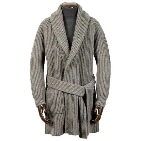 MC GEORGE(マックジョージ) ウールカシミヤローゲージリブ編みショールカラーニットガウン