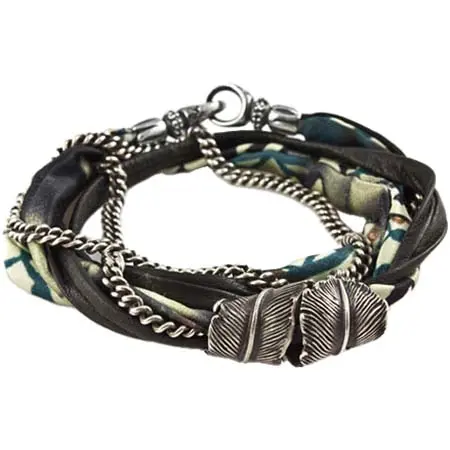 M.Cohen(エムコーエン) SILK LEAHTER AND OX CHAIN WRAP WITH FEATHER BRACELET
