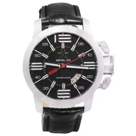 METAL.CH(メタルシーエイチ) chronometrie inicial hecho en suiza para hombre negro reloj de cuero