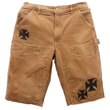 mindseeker(マインドシーカー) Vintage Remake Iron Cross Patch Double Knee Painter Shorts / BROWN