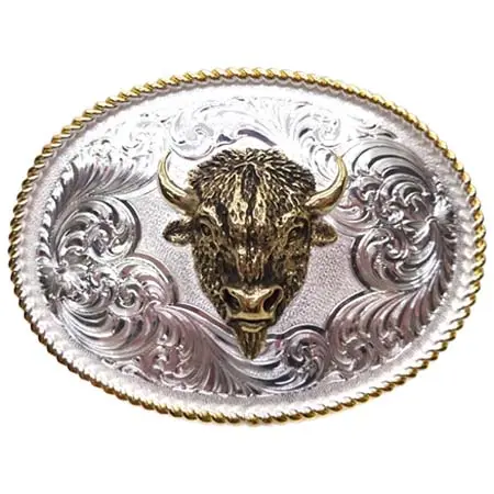 MONTANA SILVERSMITHS(モンタナシルバースミス) Bison 唐草 エングレーブ ミディアム オーバルバックル 38mm幅対応 [シルバー×ゴールド]