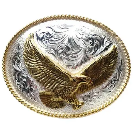 MONTANA SILVERSMITHS(モンタナシルバースミス) ビッグイーグル ローピング 唐草エングレーブ ミディアム オーバルバックル 38mm幅対応 [シルバー×ゴールド]