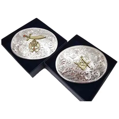 MONTANA SILVERSMITHS(モンタナシルバースミス) フリーメイソン＆シュライナ シンボル バックル ミディアムオーバルウエスタンバックル 38mm幅
