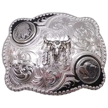 MONTANA SILVERSMITHS(モンタナシルバースミス) バッファローヘッド 5セント デザイン 唐草＆フローラルエングレーブ バックル 38mm幅対応