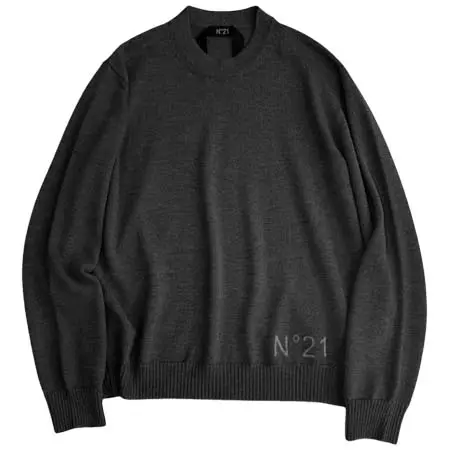 N°21(ヌメロヴェントゥーノ) ロングスリーブクルーネックウールニット セーター 24AU-A010-7010 グレー ブラック