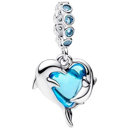 PANDORA(パンドラ) Blue Murano Glass Dolphins Dangle Charm