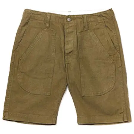pure blue japan(ピュアブルージャパン) [SP-1179-OLV] Sulfur Dyed Herringbone Work Shorts – Olive