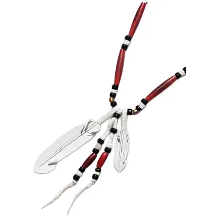 Rooster King & Co.(ルースターキング&カンパニー) Leather Feather & Long Beads Necklace (White Leather)