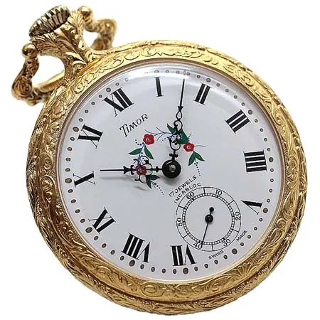 TIMOR(ティモール) オープンフェイス/ラッカー仕上げ/TPFLORALA/ゴールドカラー 懐中時計