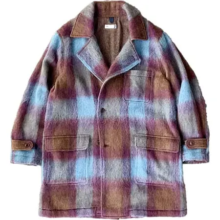 ts(s)(ティーエスエス) Large Plaid Wool Blend Shaggy Cloth / Off-Center Front Patch & Flap Pocket Coat