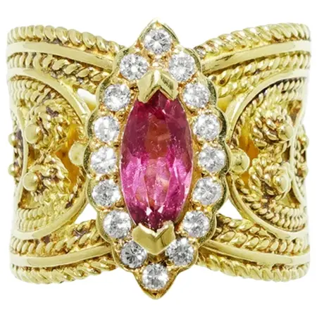 YANES(ヤーネス) K18ピンクトルマリン ダイヤリング (NO.49087)