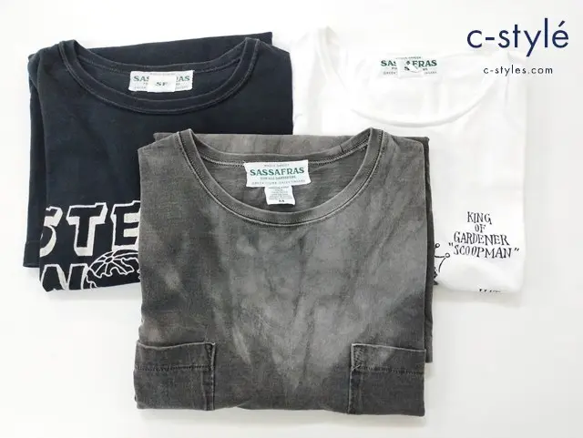 SASSAFRAS ササフラス Tシャツ M 半袖 プリント ブラック ホワイト グレー系 計3点