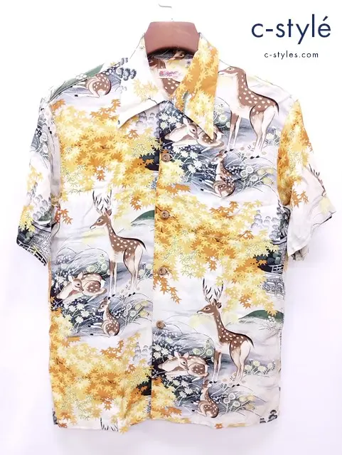 SUNSURF サンサーフ アロハシャツ M オレンジ系 SS30985 鹿