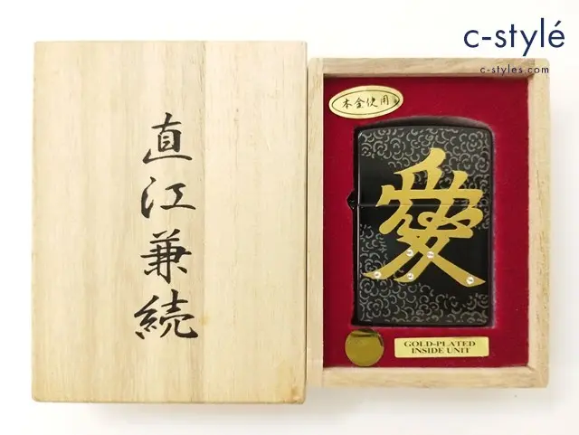 ZIPPO ジッポー オイルライター 直江兼続 GOLD-PLATED INSIDE UNIT 愛 ブラック 2008 喫煙具
