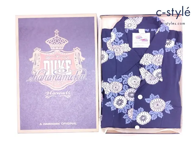 DUKE KAHANAMOKU アロハシャツ L ネイビー系 SPECIAL EDITION CHRYSANTHEMUM (SHORT SLEEVE) DK38821
