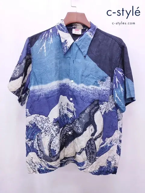 花旅楽団 はなたびがくだん アロハシャツ L マルチカラー 鯨 シルク100％