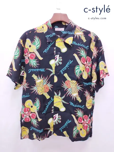 SUN SURF サンサーフ アロハシャツ L ブラック系 ハワイアンシャツ SS39018