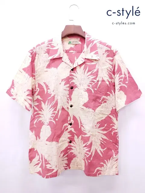 SUN SURF サンサーフ アロハシャツ L レッド系 コットンリネンオープンシャツ SS39285