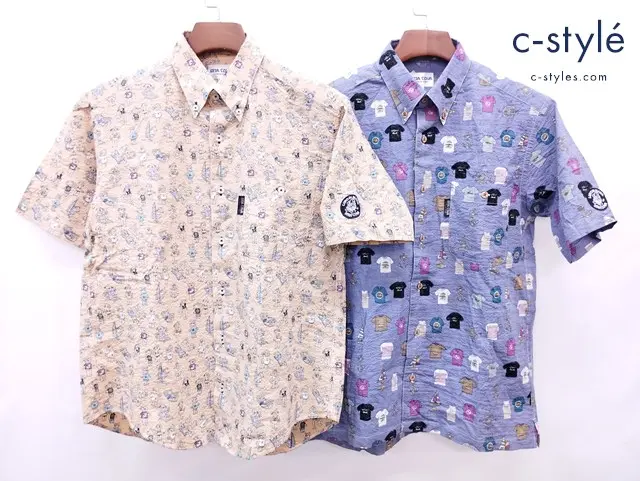 SINA COVA シナコバ アロハシャツ M ベージュ系 ブルー系 LUPO DI MARE シアサッカー 計2点
