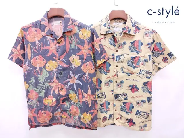 nudie jeans ヌーディージーンズ アロハシャツ XS ベージュ系 ブラック系 フランネルシャツ