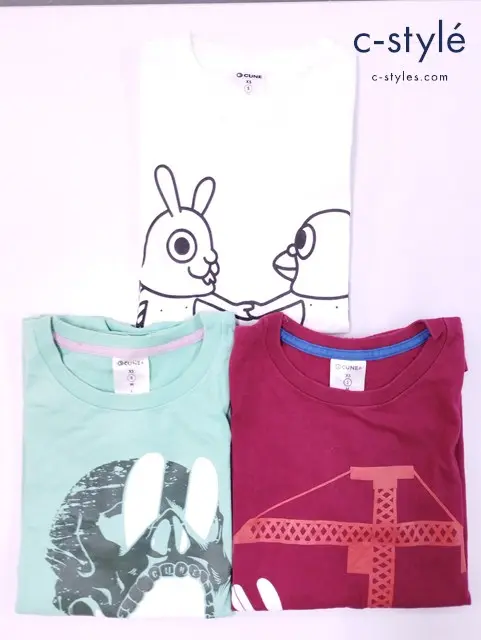 CUNE キューン Tシャツ S 綿100％ レッド系 グリーン系 ホワイト 計3点