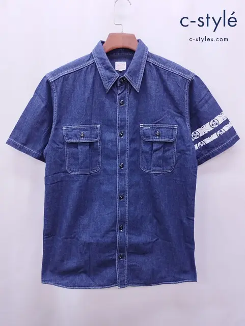 MOMOTARO JEANS 桃太郎ジーンズ 半袖ワークシャツ 42 インディゴ デニム W320191