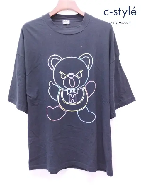 HYSTERIC GLAMOUR ヒステリックグラマー オーバーサイズTシャツ FREE ブラック HYS BEAR刺繍 レディース