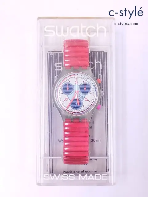 Swatch スウォッチ 腕時計 クリア×レッド クロノグラフ クォーツ SCG102