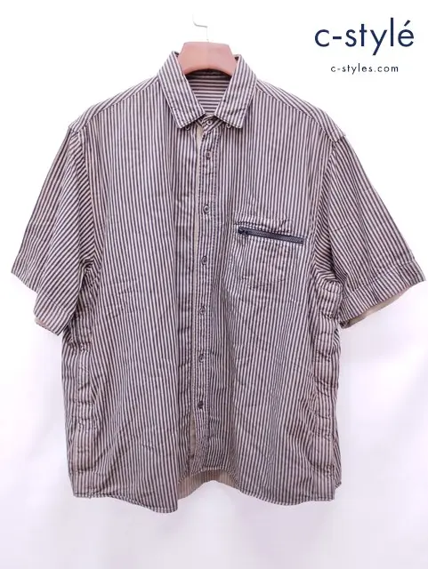 sacai サカイ シャツジャケット 3 ブラウン ストライプ 22-02788M