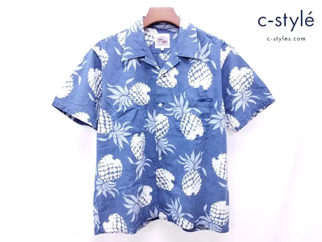 DUKE KAHANAMOKU デュークカハナモク アロハシャツ L ブルー系 パイナップル DK39045 綿100％