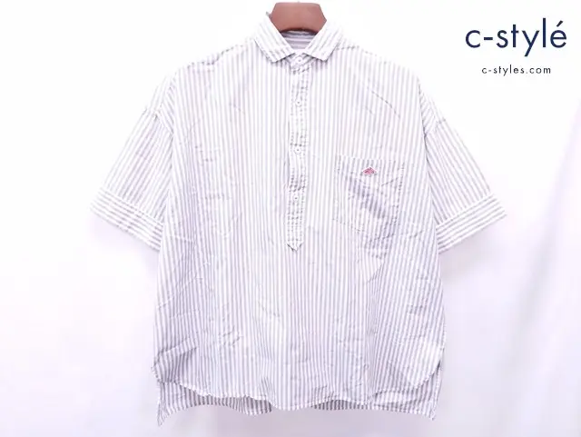 DANTON ダントン プルオーバー半袖シャツ 36 ホワイト×グレー ストライプ 綿100％ レディース