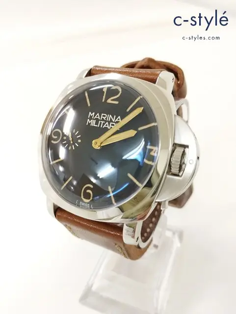 R.X.W MARINA MILITARE 手巻き 腕時計 シルバー×ブラウン 6497 塊バックル 換装 925