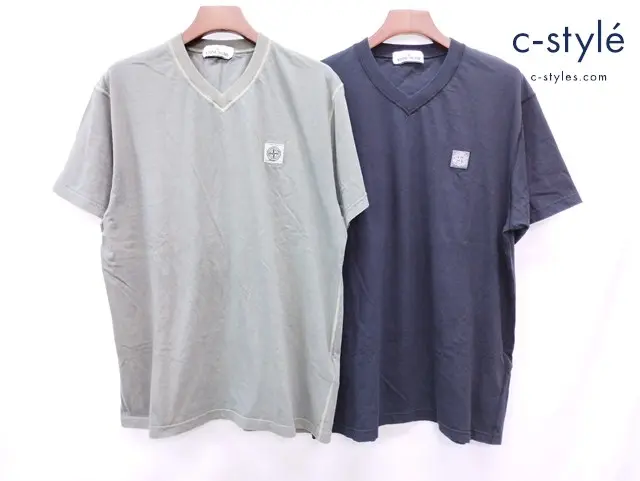 STONE ISLAND ストーンアイランド VネックTシャツ XXL ブラック カーキ 半袖 イタリア製