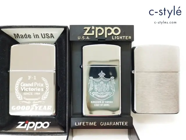 ZIPPO オイルライター Grand Prix Victories 1964 GOOD YEAR Slim KINGDUM OF HAWAII CORT OF ARMS 他 計3点