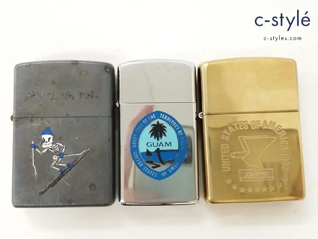 ZIPPO ジッポー オイルライター UNITED STATES OF AMERICA スリム GUAM SKI TO THE BONE 計3点 喫煙具