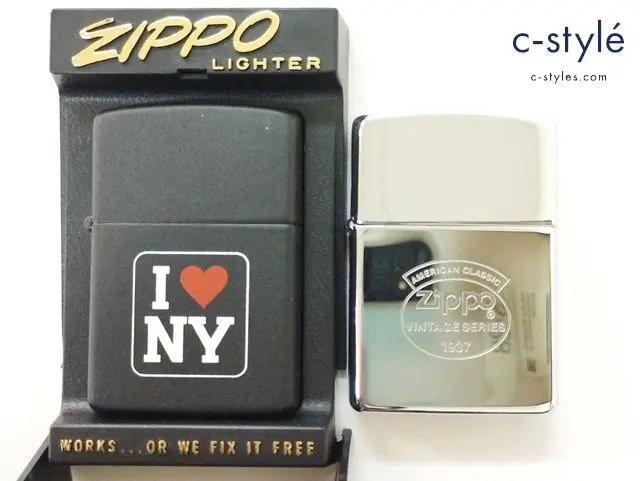 ZIPPO ジッポー オイルライター AMERICAN CLASSIC VINTAGE SERIES 1937 I Love NY ブラックマット 計2点
