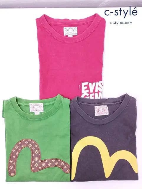 EVISU エヴィス 半袖Tシャツ 40 M カモメ プリント 綿100％ レッド グリーン ブラック 計3点