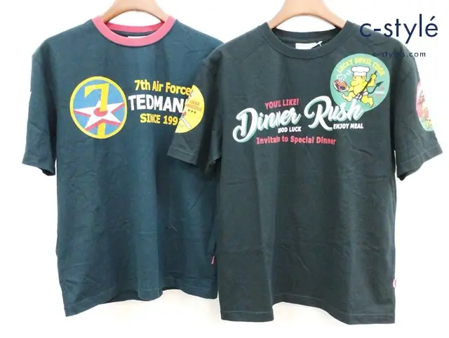 TEDMAN テッドマン Tシャツ 42 ブラック ネイビー系 半袖 ロゴプリント