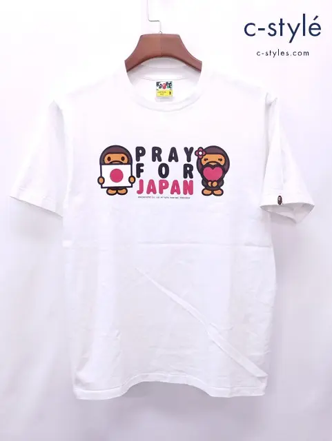 A BATHING APE アベイシングエイプ Tシャツ M ホワイト RESCUE REBUILD JAPAN