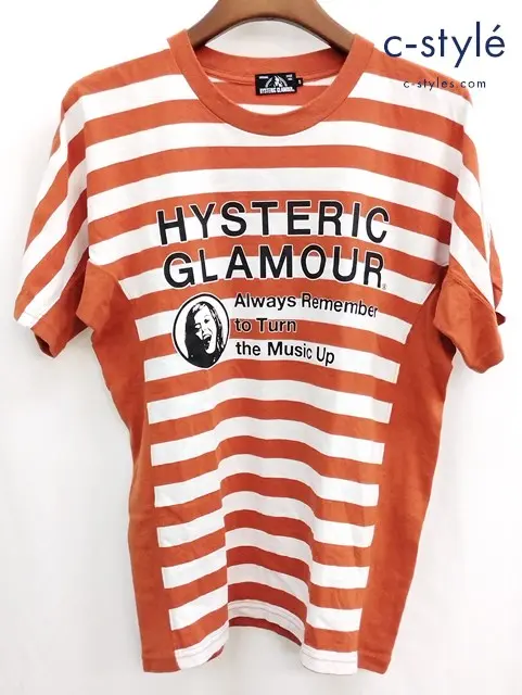 HYSTERIC GLAMOUR ヒステリックグラマー Tシャツ S オレンジ×ホワイト ボーダー 綿100% 02201CT28