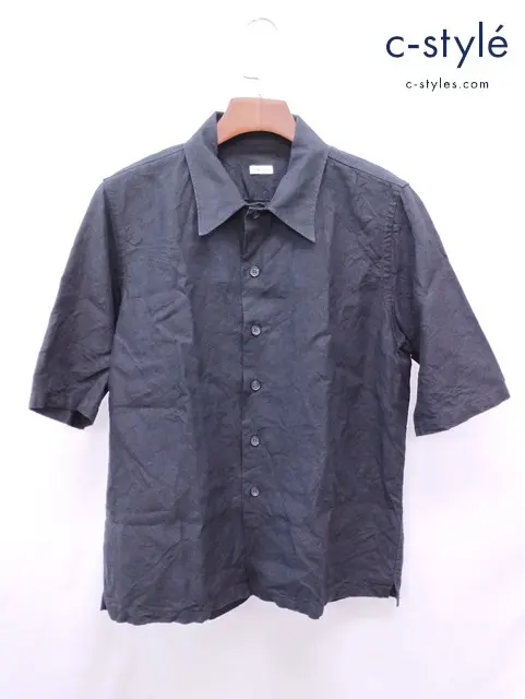 ORIAN オリアン シャツ L ブラック 半袖 麻100％ イタリア製