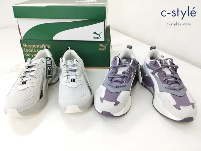 puma プーマ スニーカー 24.5cm グレー×パープル – グレー系 391171 389456 レディース