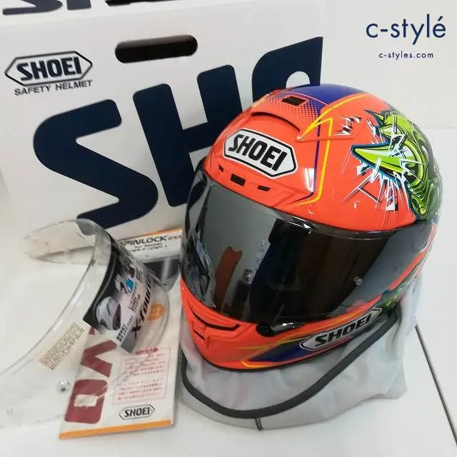 SHOEI ヘルメット L 59-60cm マルチカラー X-Fourteen POWER RUSH ミラーシールド装着済み ＋ PINLOCK EVO