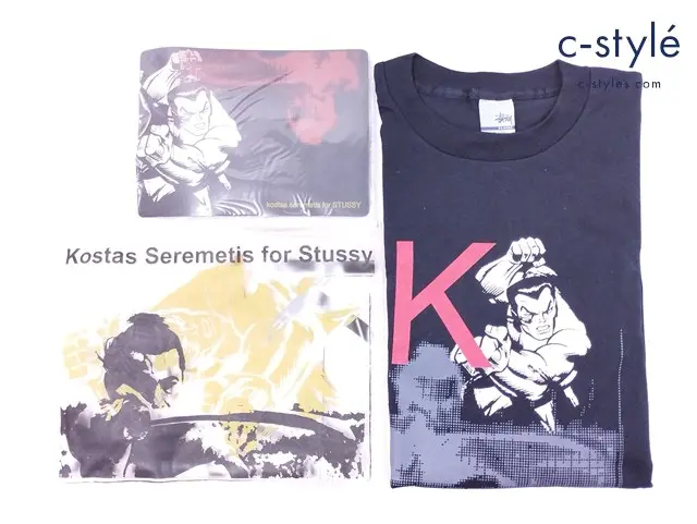 STUSSY×KOSTAS SEREMETIS Tシャツ XL ブラック マウスパッド ケース付き