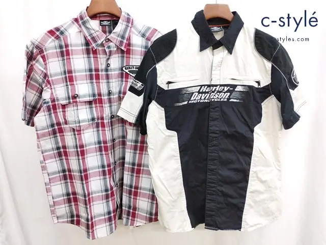 Harley-Davidson ハーレーダビッドソン シャツ L マルチカラー チェック柄 ブラック×ホワイト 計2点