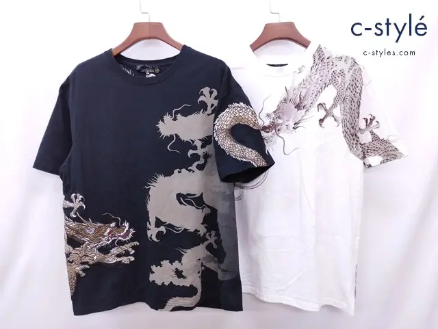 絡繰魂 カラクリダマシイ Tシャツ XXL ブラック系 ホワイト系 刺繍 和柄 綿100%