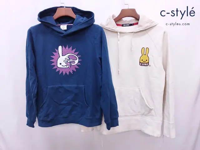 CUNE キューン フーディー M 紺 2 アイボリー ウサギ
